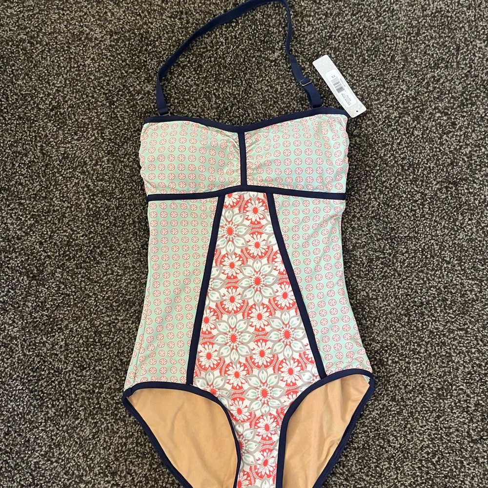 DownEast Red White Mint One Piece Swim